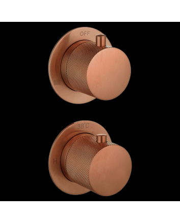 Sani DeLuxe Doucheset inbouw met box thermostaat, muurbevestiging / afwerkringen / douchekop 25 cm rond Brons met geribbeld knop