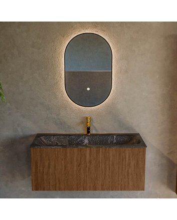 Mondiaz Kurve-Dlux 100cm badmeubel kleur Walnut met 1 lade en 0 deuren. Wastafel Big medium Midden 1 kraangat Lava.