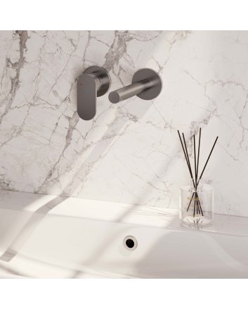 BRAUER Brushed Edition inbouw wastafelmengkraan met rechte uitloop en rozetten model C2 RVS geborsteld PVD