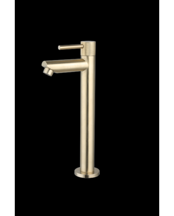 Sani DeLuxe Fonteinkraan opbouw hoog rond Goud Geborsteld met geribbeld knop