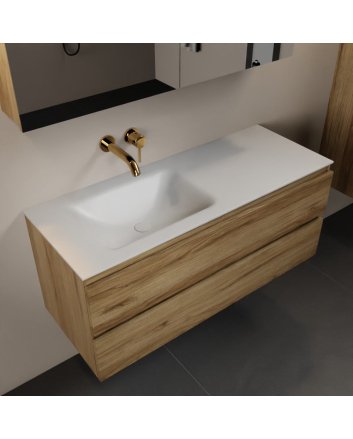 Mondiaz Aivy 120cm badmeubel Chai, wastafel Talc solid surface links zonder kraangat met spiegelkast