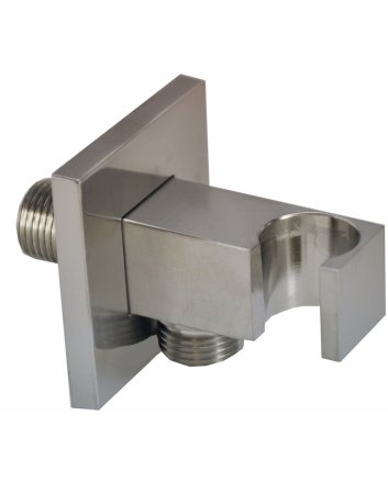 Wandaansluitbocht met handdouchehouder vierkant 1/2" geborsteld staal