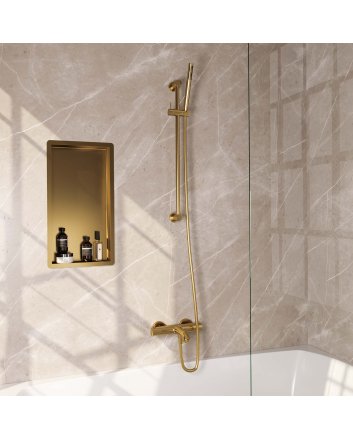 BRAUER Gold Edition opbouw baddouche thermostaatkraan SET 01 met glijstang en staaf handdouche en doucheslang goud geborsteld PVD