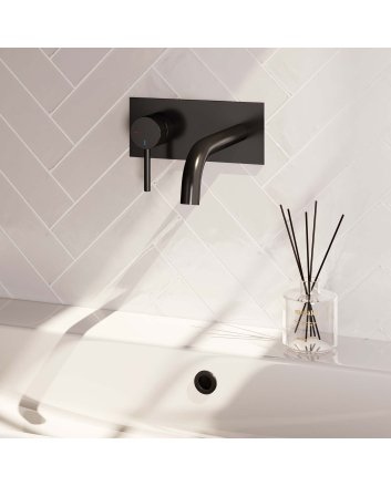 BRAUER Black Carving inbouw wastafelmengkraan met gebogen uitloop en afdekplaat model A2 mat zwart
