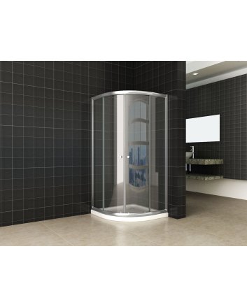 Eco kwartronde cabine met twee schuifdeuren 1000 x 1000 x 1900 x 5 mm helder glas/chroom