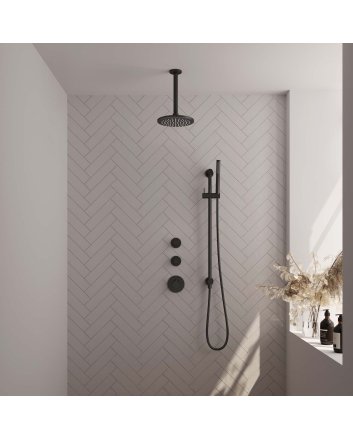 BRAUER Black Edition thermostatische inbouw regendouche SET 17 met 20 cm douchekop en plafondarm en staaf handdouche en doucheslang en geïntegreerde glijstang mat zwart