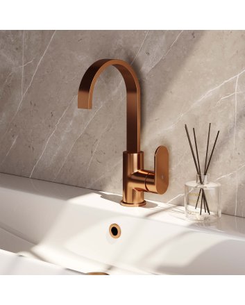 BRAUER Copper Edition hoge opbouw wastafelmengkraan met draaibare platte uitloop model C koper geborsteld PVD