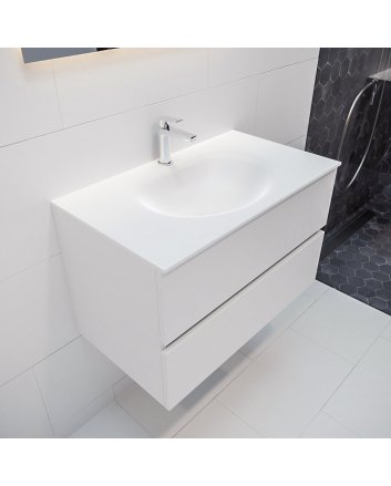 Mondiaz Vica 80cm badmeubel talc 2 lades wastafel Moon midden met 1 kraangat
