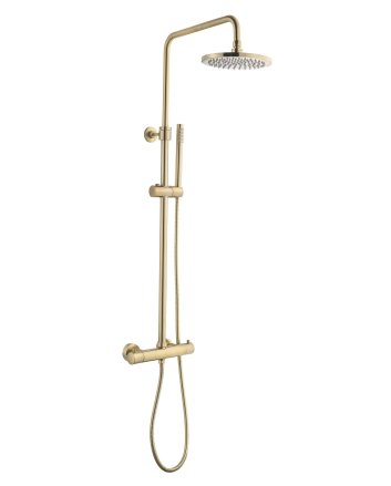 Sani DeLuxe Doucheset opbouw thermostatisch (in hoogte verstelbaar) rond Goud Geborsteld douchekop 25 cm