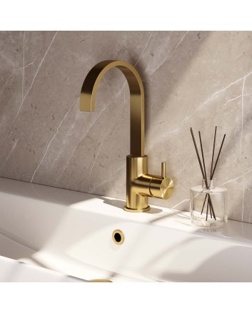 BRAUER Gold Edition hoge opbouw wastafelmengkraan met draaibare platte uitloop model B goud geborsteld PVD
