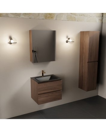 Mondiaz Aivy 60cm badmeubel Mocha, wastafel Urban solid surface midden 1 kraangat met spiegelkast