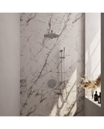 BRAUER Chrome Edition thermostatische inbouw regendouche 3-weg rond SET 86 met 30 cm douchekop en rechte muurarm en staaf handdouche en doucheslang en geïntegreerde glijstang chroom