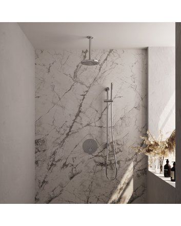 BRAUER Chrome Edition thermostatische inbouw regendouche 3-weg rond SET 89 met 20 cm douchekop en plafondarm en staaf handdouche en doucheslang en geïntegreerde glijstang chroom