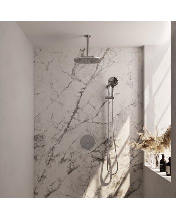 BRAUER Chrome Edition thermostatische inbouw regendouche 3-weg rond SET 96 met 30 cm douchekop en plafondarm en 3-standen handdouche en doucheslang en geïntegreerde glijstang chroom