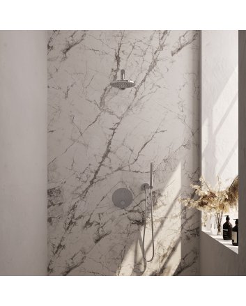 BRAUER Chrome Carving thermostatische inbouw regendouche 3-weg rond SET 73 met 20 cm douchekop en rechte muurarm en staaf handdouche en doucheslang en wandaansluitbocht chroom