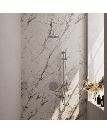 BRAUER Chrome Carving thermostatische inbouw regendouche 3-weg rond SET 87 met 20 cm douchekop en gebogen muurarm en staaf handdouche en doucheslang en geïntegreerde glijstang chroom