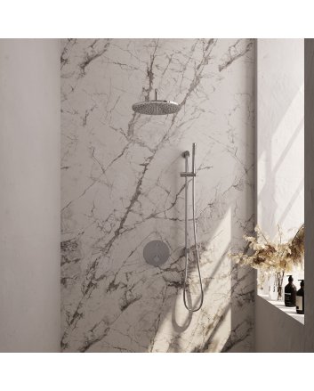 BRAUER Chrome Carving thermostatische inbouw regendouche 3-weg rond SET 88 met 30 cm douchekop en gebogen muurarm en staaf handdouche en doucheslang en geïntegreerde glijstang chroom