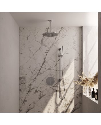 BRAUER Chrome Carving thermostatische inbouw regendouche 3-weg rond SET 90 met 30 cm douchekop en plafondarm en staaf handdouche en doucheslang en geïntegreerde glijstang chroom
