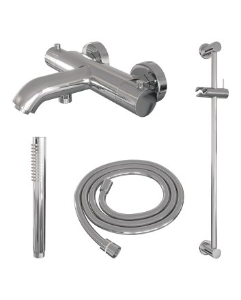 BRAUER Stripe opbouw baddouche thermostaatkraan SET 01 met glijstang en staaf handdouche en doucheslang chroom