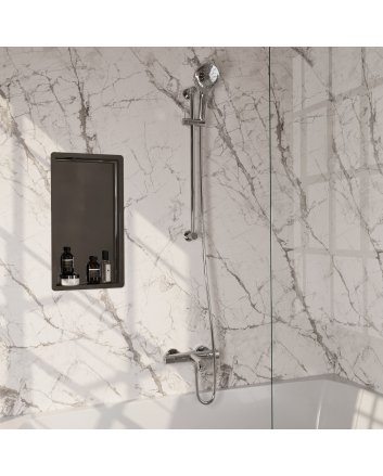 BRAUER Stripe opbouw baddouche thermostaatkraan SET 02 met glijstang en 3-standen handdouche en doucheslang chroom