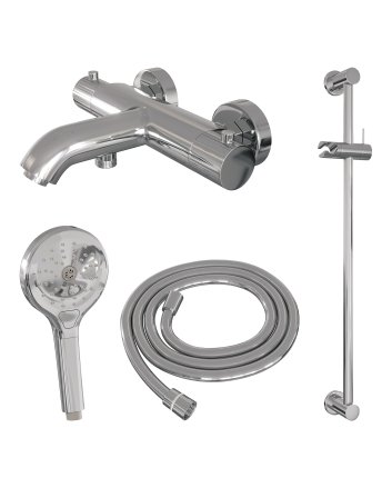 BRAUER Stripe opbouw baddouche thermostaatkraan SET 02 met glijstang en 3-standen handdouche en doucheslang chroom
