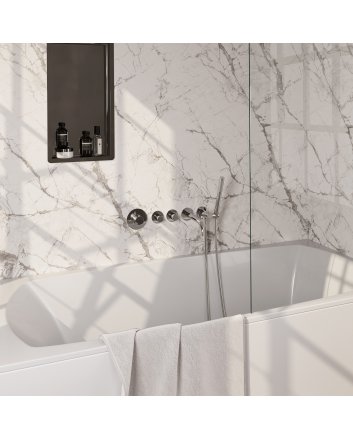 BRAUER Stripe thermostatische inbouw badkraan SET 01 met uitloop en staaf handdouche en doucheslang en wandaansluitbocht chroom