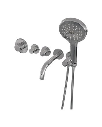 BRAUER Stripe thermostatische inbouw badkraan SET 02 met uitloop en 3-standen handdouche en doucheslang en wandaansluitbocht chroom