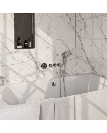 BRAUER Stripe thermostatische inbouw badkraan SET 02 met badvulcombinatie en 3-standen handdouche en doucheslang en wandaansluitbocht chroom