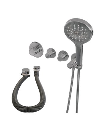 BRAUER Stripe thermostatische inbouw badkraan SET 02 met badvulcombinatie en 3-standen handdouche en doucheslang en wandaansluitbocht chroom