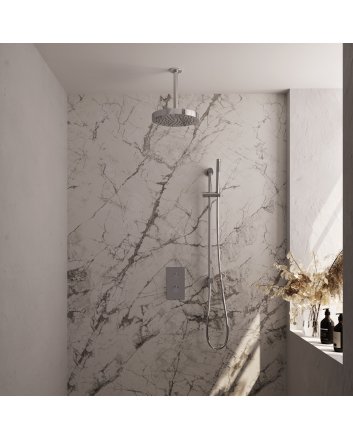 BRAUER Stripe thermostatische inbouw regendouche 3-weg rechthoekig SET 21 met 25 cm douchekop en plafondarm en staaf handdouche en doucheslang en geïntegreerde glijstang chroom