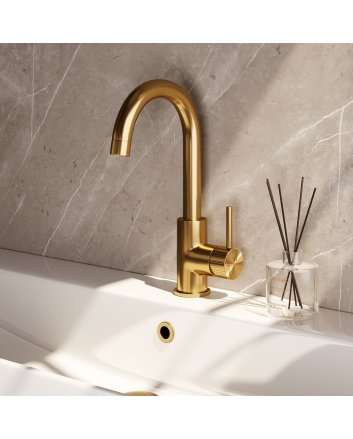 BRAUER Stripe hoge opbouw wastafelmengkraan met draaibare ronde uitloop model A goud geborsteld PVD