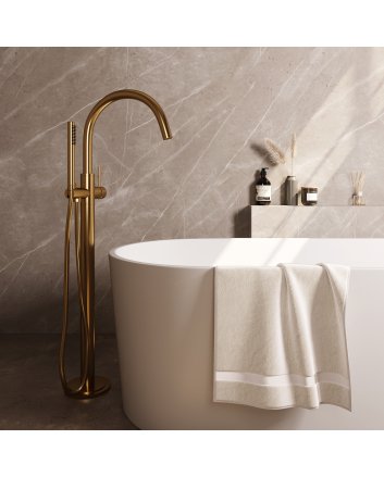 BRAUER Stripe vrijstaande badmengkraan SET 01 met staaf handdouche en doucheslang goud geborsteld PVD