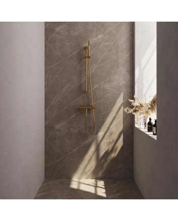 BRAUER Stripe opbouw douche thermostaatkraan SET 01 met glijstang en staaf handdouche en doucheslang goud geborsteld PVD