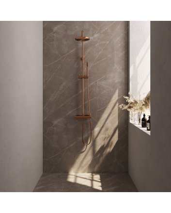 BRAUER Copper Edition opbouw thermostatische regendouche SET 01 met 20 cm hoofddouche en staaf handdouche en doucheslang koper geborsteld PVD