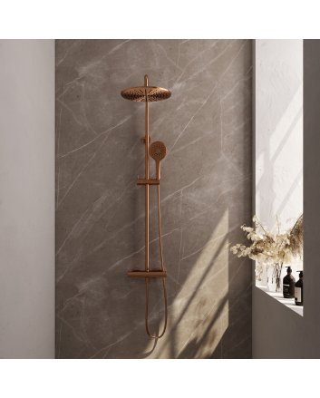 BRAUER Copper Edition opbouw thermostatische regendouche SET 04 met 30 cm hoofddouche en 3-standen handdouche en doucheslang koper geborsteld PVD