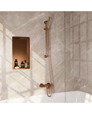 BRAUER Stripe opbouw baddouche thermostaatkraan SET 01 met glijstang en staaf handdouche en doucheslang koper geborsteld PVD