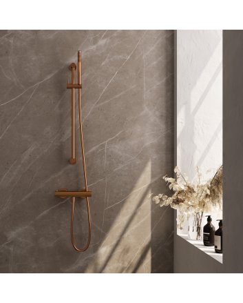 BRAUER Stripe opbouw douche thermostaatkraan SET 01 met glijstang en staaf handdouche en doucheslang koper geborsteld PVD