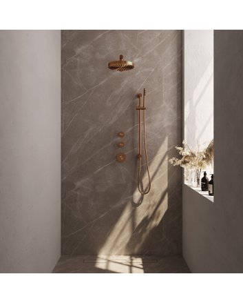 BRAUER Stripe thermostatische inbouw regendouche SET 07 met 25 cm douchekop en rechte muurarm en staaf handdouche en doucheslang en geïntegreerde glijstang koper geborsteld PVD