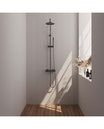 BRAUER Gunmetal Edition opbouw thermostatische regendouche SET 01 met 20 cm hoofddouche en staaf handdouche en doucheslang gunmetal geborsteld PVD