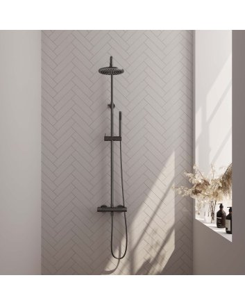 BRAUER Gunmetal Carving opbouw thermostatische regendouche SET 01 met 20 cm hoofddouche en staaf handdouche en doucheslang gunmetal geborsteld PVD