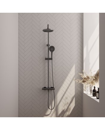 BRAUER Gunmetal Carving opbouw thermostatische regendouche SET 02 met 20 cm hoofddouche en 3-standen handdouche en doucheslang gunmetal geborsteld PVD