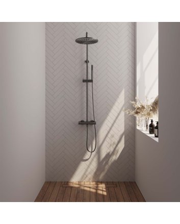 BRAUER Gunmetal Carving opbouw thermostatische regendouche SET 03 met 30 cm hoofddouche en staaf handdouche en doucheslang gunmetal geborsteld PVD