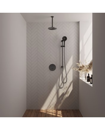 BRAUER Gunmetal Edition thermostatische inbouw regendouche 3-weg rond SET 95 met 20 cm douchekop en plafondarm en 3-standen handdouche en doucheslang en geïntegreerde glijstang gunmetal geborsteld PVD