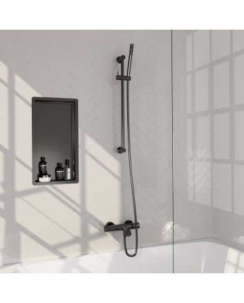 BRAUER Stripe opbouw baddouche thermostaatkraan SET 01 met glijstang en staaf handdouche en doucheslang gunmetal geborsteld PVD
