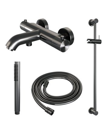 BRAUER Stripe opbouw baddouche thermostaatkraan SET 01 met glijstang en staaf handdouche en doucheslang gunmetal geborsteld PVD