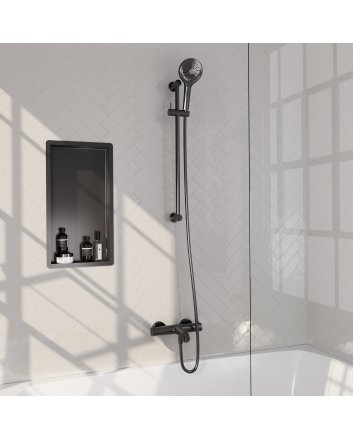 BRAUER Stripe opbouw baddouche thermostaatkraan SET 02 met glijstang en 3-standen handdouche en doucheslang gunmetal geborsteld PVD