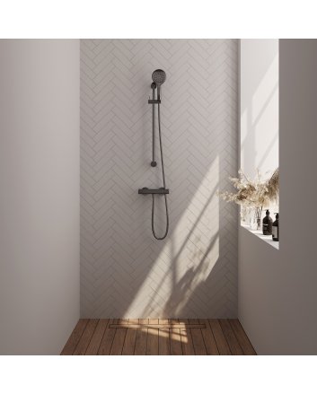 BRAUER Stripe opbouw douche thermostaatkraan SET 02 met glijstang en 3-standen handdouche en doucheslang gunmetal geborsteld PVD