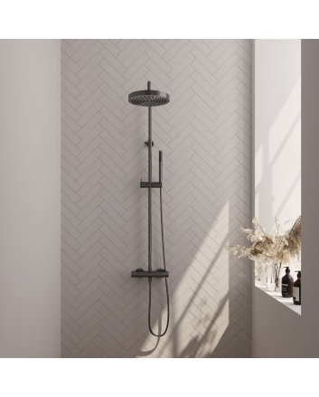 BRAUER Stripe opbouw thermostatische regendouche SET 01 met 25 cm hoofddouche en staaf handdouche en doucheslang gunmetal geborsteld PVD