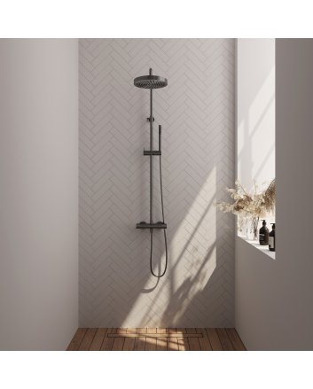 BRAUER Stripe opbouw thermostatische regendouche SET 01 met 25 cm hoofddouche en staaf handdouche en doucheslang gunmetal geborsteld PVD