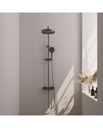 BRAUER Stripe opbouw thermostatische regendouche SET 02 met 25 cm hoofddouche en 3-standen handdouche en doucheslang gunmetal geborsteld PVD